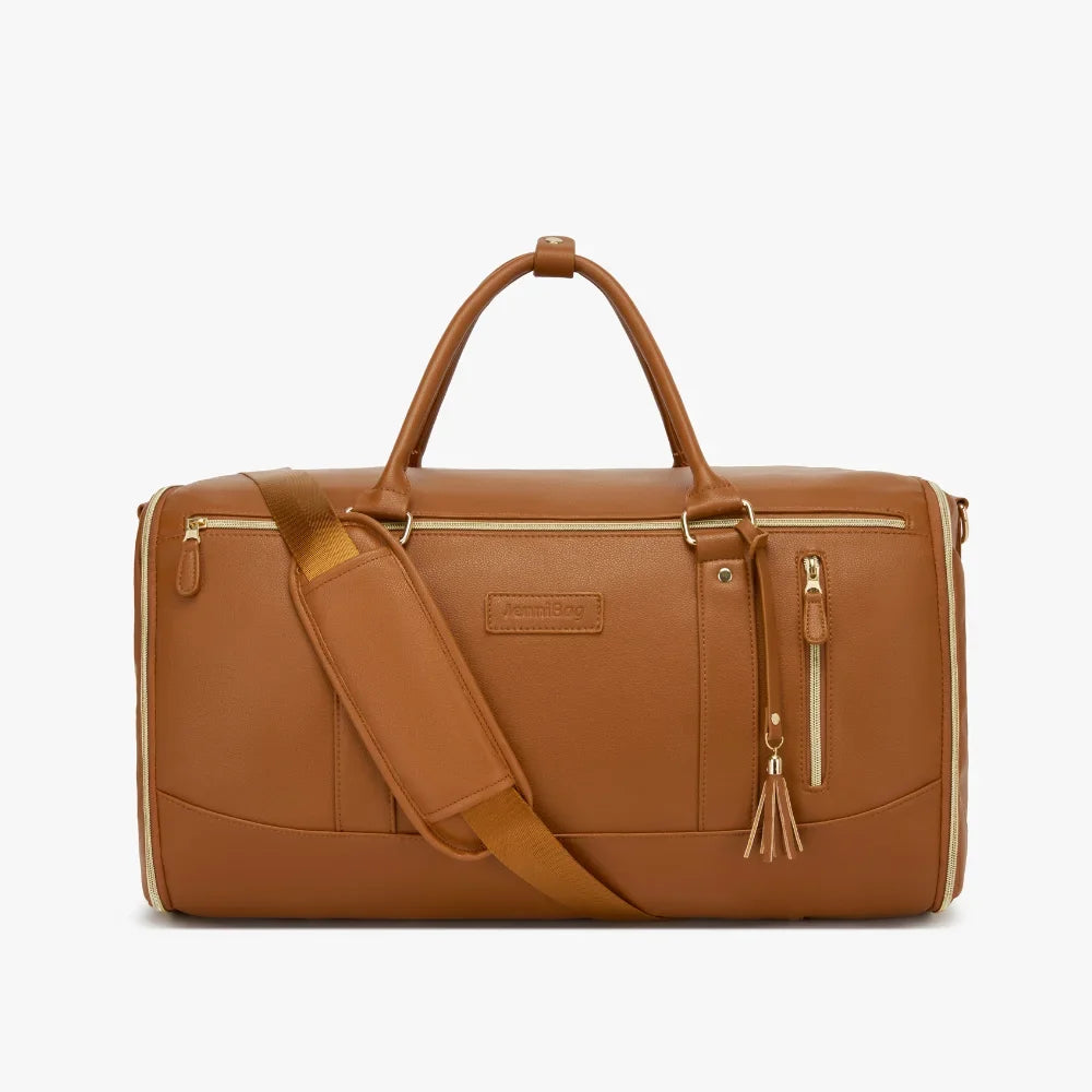 2-in-1 Vegan Leather Garment Duffel Bag with Roller