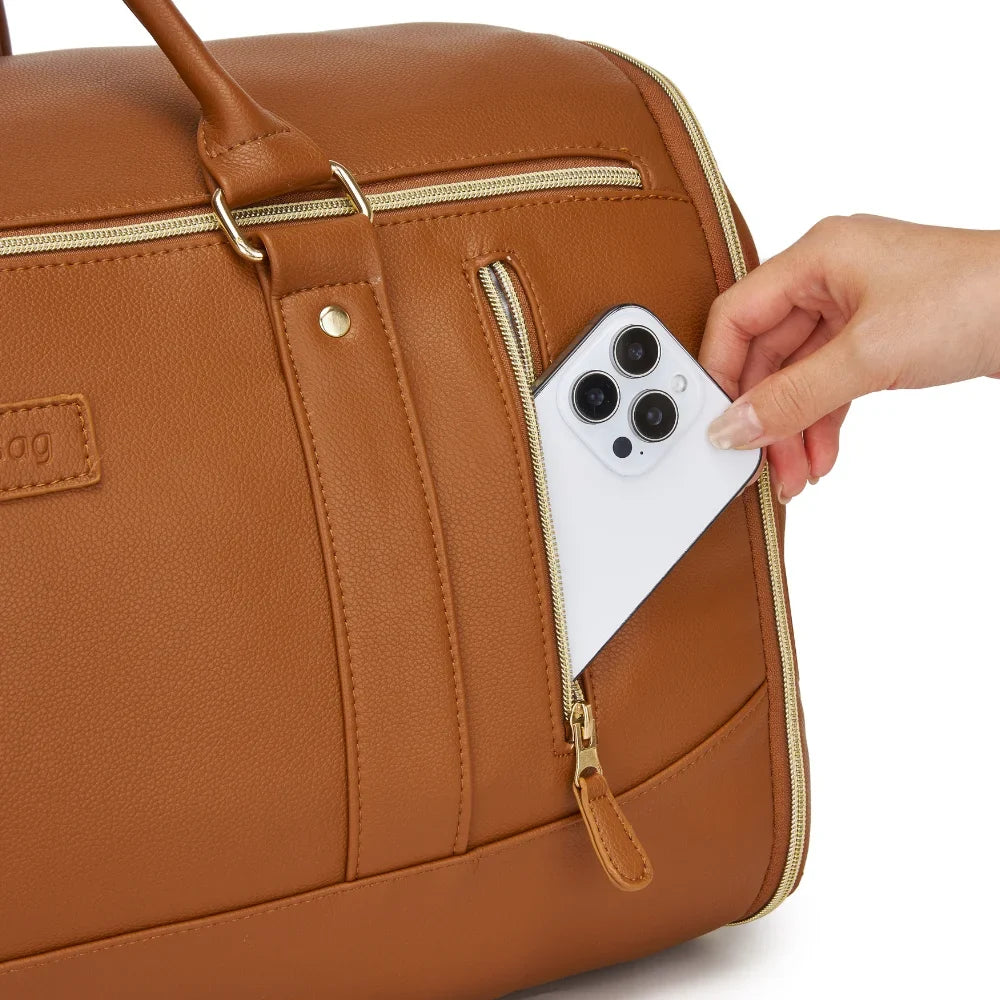 2-in-1 Vegan Leather Garment Duffel Bag with Roller