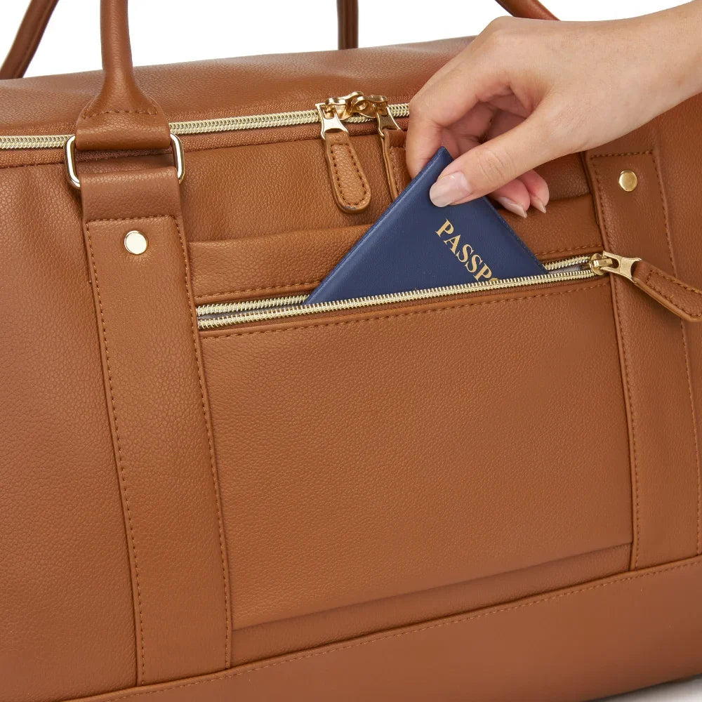 2-in-1 Vegan Leather Garment Duffel Bag with Roller