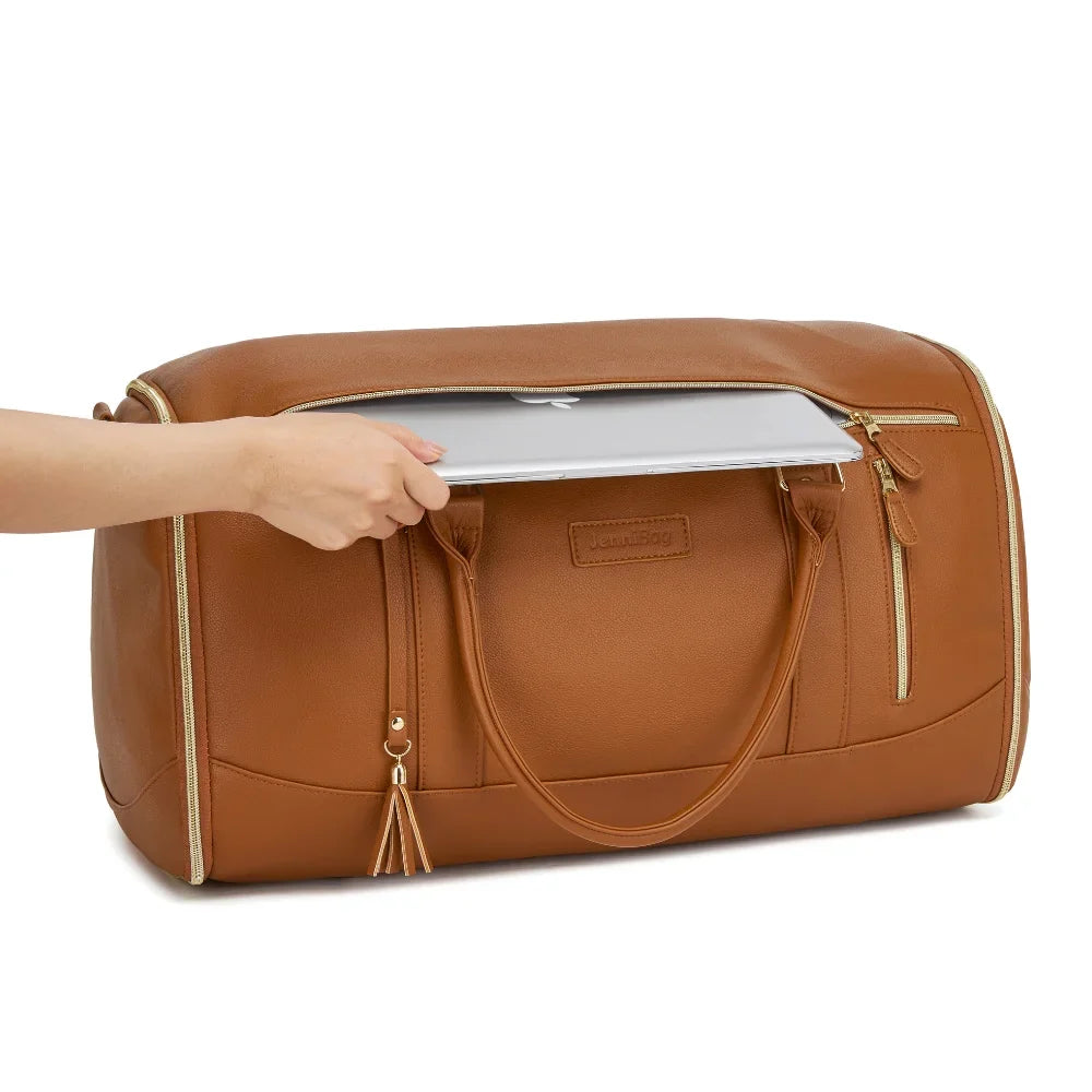 2-in-1 Vegan Leather Garment Duffel Bag with Roller