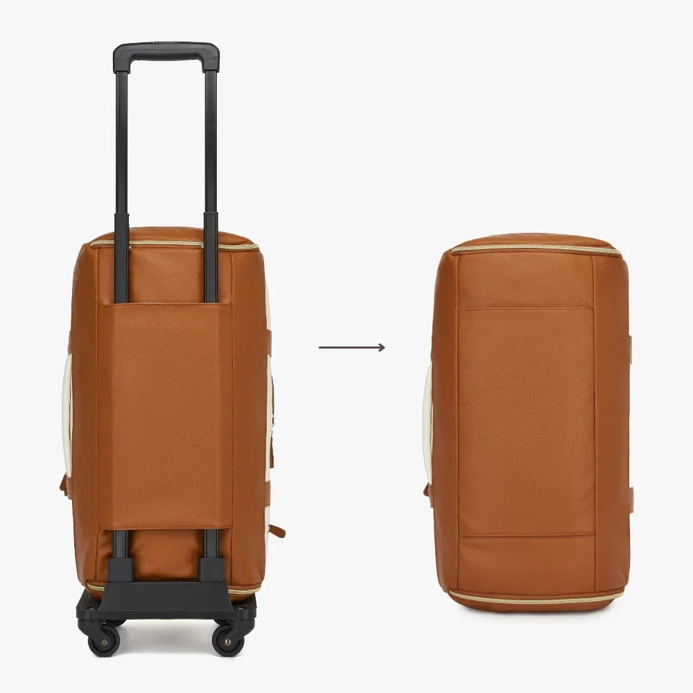 2-in-1 Vegan Leather Garment Duffel Bag with Roller