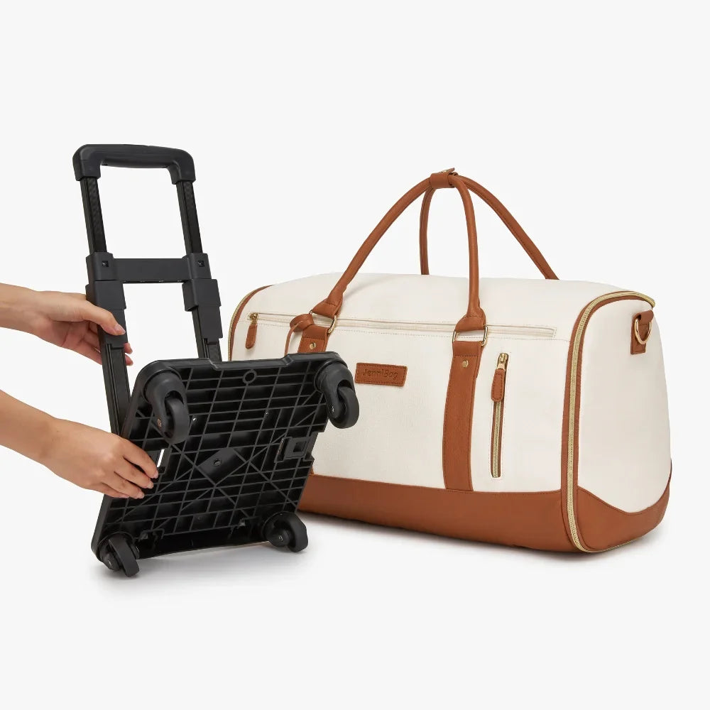 2-in-1 Vegan Leather Garment Duffel Bag with Roller
