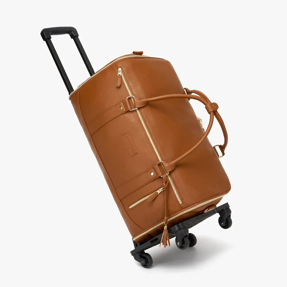 2-in-1 Vegan Leather Garment Duffel Bag with Roller