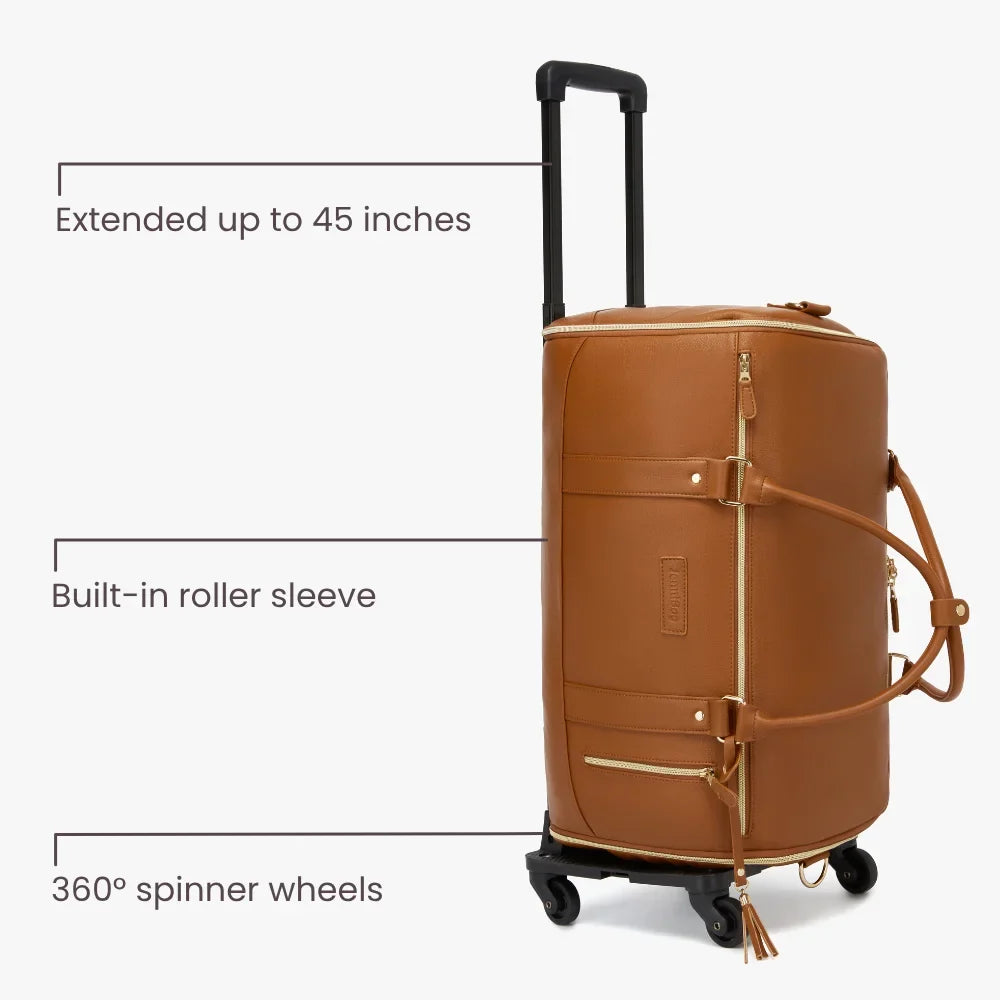 2-in-1 Vegan Leather Garment Duffel Bag with Roller