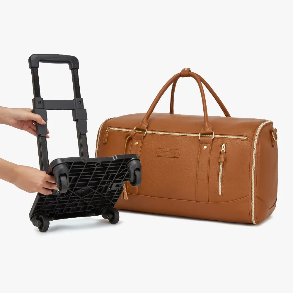 2-in-1 Vegan Leather Garment Duffel Bag with Roller