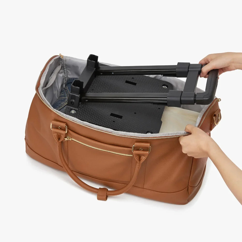 2-in-1 Vegan Leather Garment Duffel Bag with Roller