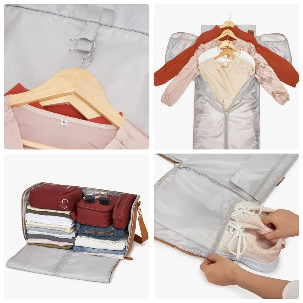2-in-1 Vegan Leather Garment Duffel Bag with Roller