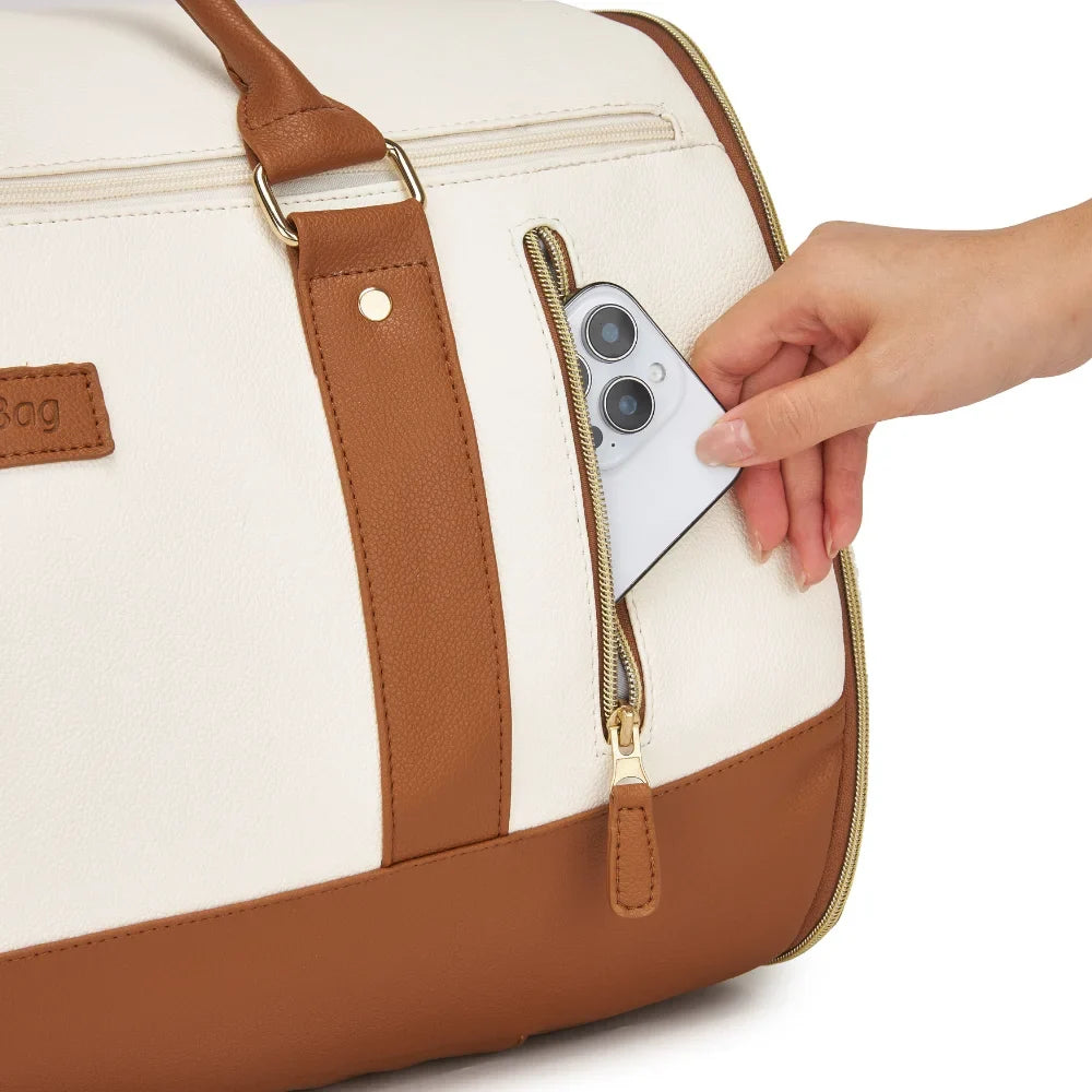 2-in-1 Vegan Leather Garment Duffel Bag with Roller
