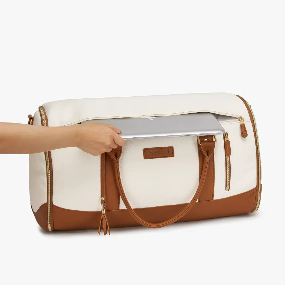 2-in-1 Vegan Leather Garment Duffel Bag with Roller