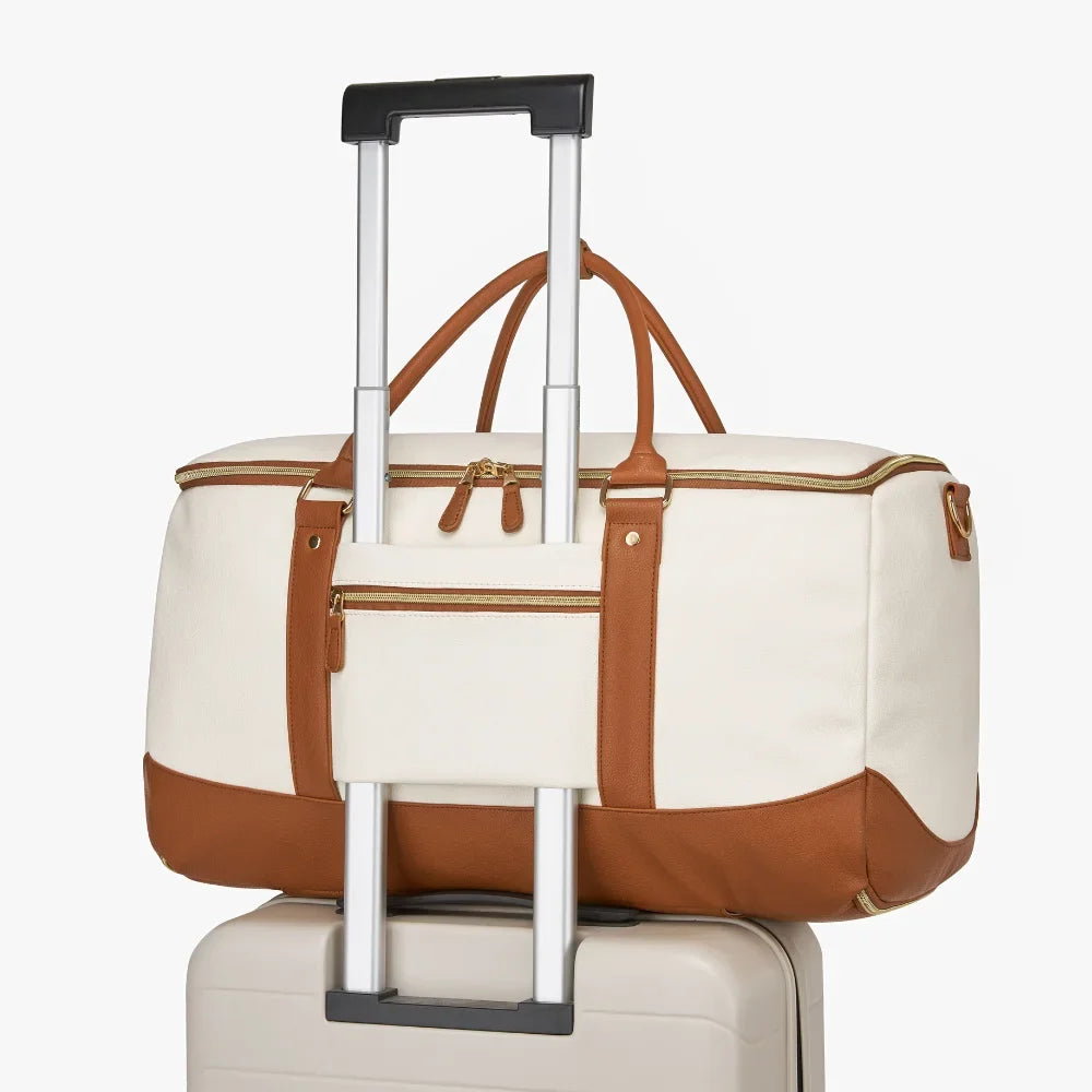 2-in-1 Vegan Leather Garment Duffel Bag with Roller